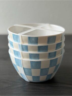 Set 4 BLUE CHECKERED 4.5” bowl Shiny Finish Salad bowls Melamine Checker